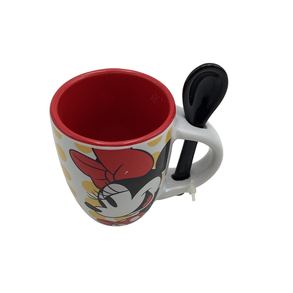 Disney Minnie Mouse Ceramic Coffee‎ Mug with Matching Spoon Yellow Polka Dot